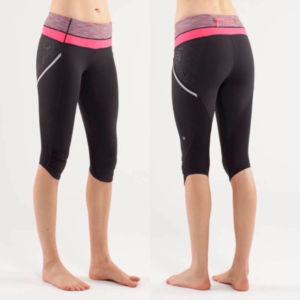 Lululemon Run A Marathon Crop Black Pink Pockets 8